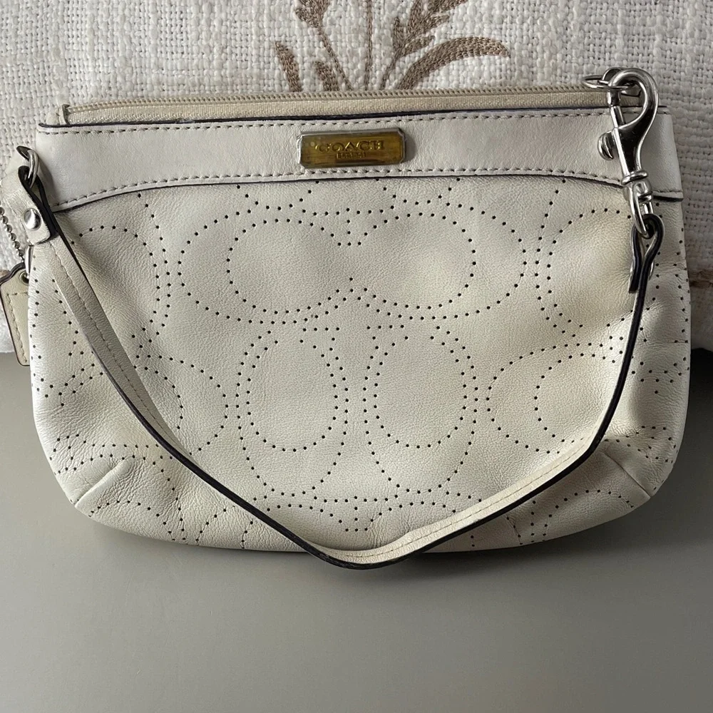 Coach Cream Wristlet Perforated C Pattern Coach Wristlet
